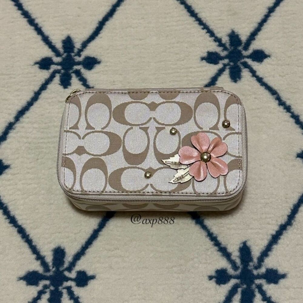 Coach Y2K Signature C Floral Appliqué Jewelry Travel Case Box - Khaki